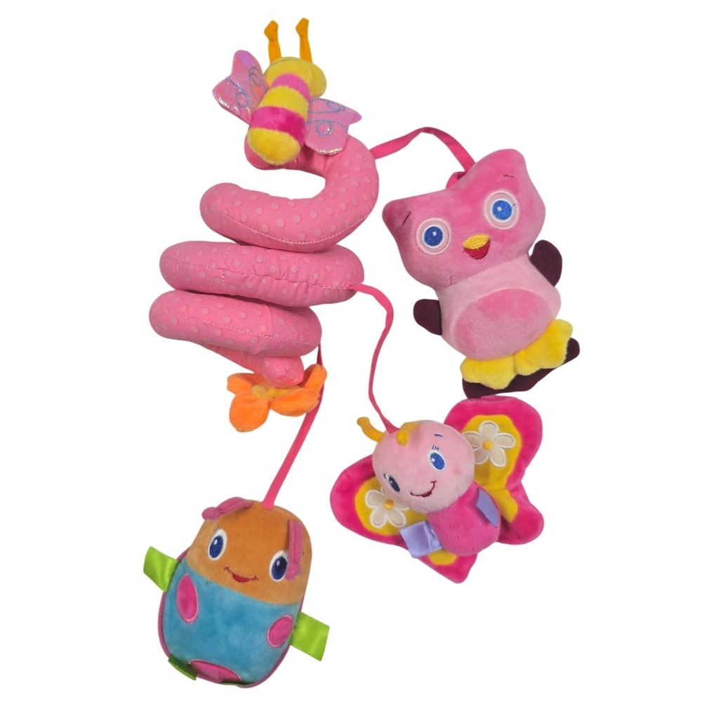Sozzy Pink Plush Spiral Stroller Car Seat Activity Toy Owl Butterfly Bee Ladybug